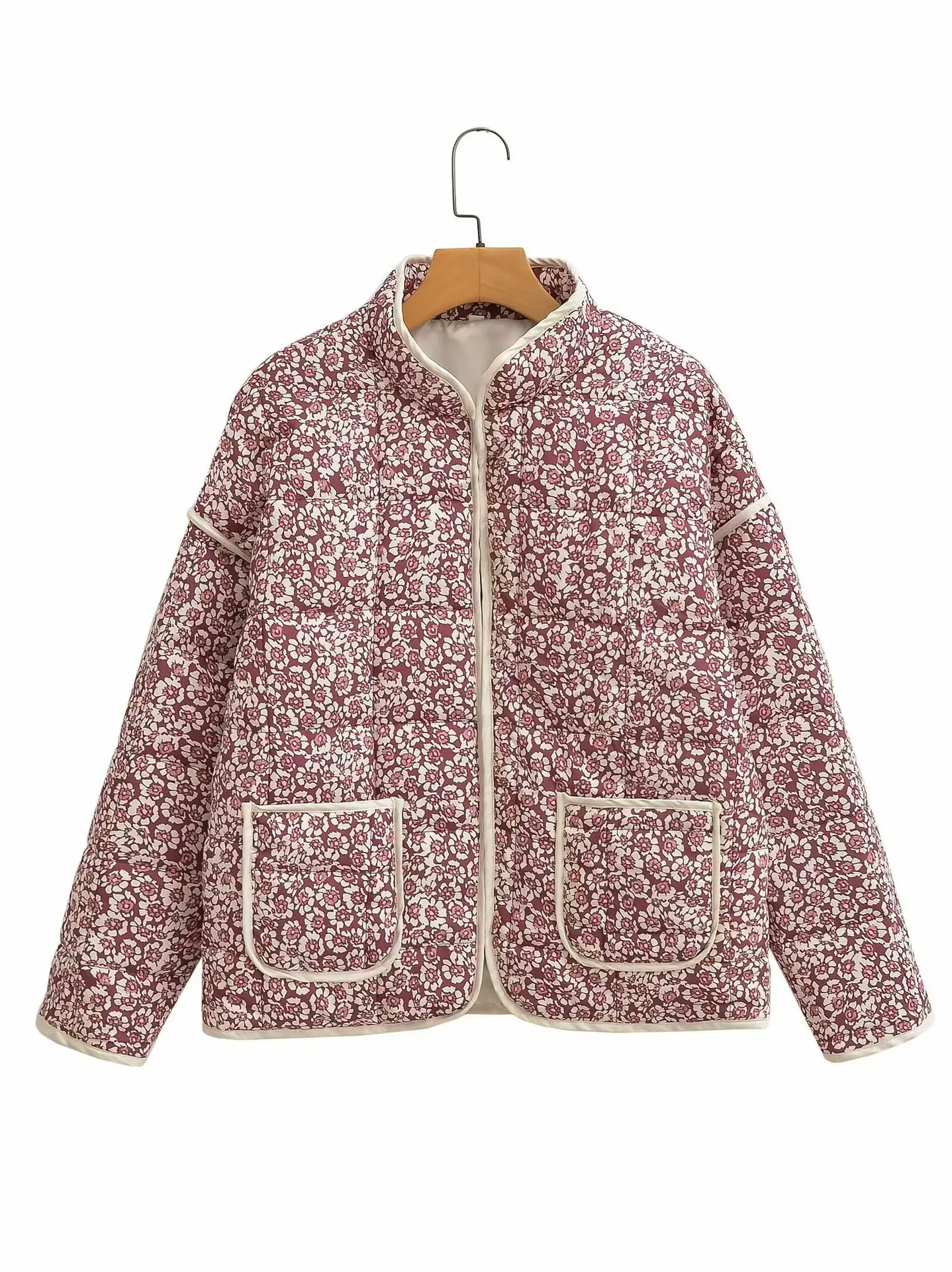 New 2026 Autumn Women's Fashion Reversible Quilted Jacket Vintage Floral Print Long Sleeve Cardigan Coat Chic Woman Streetwear