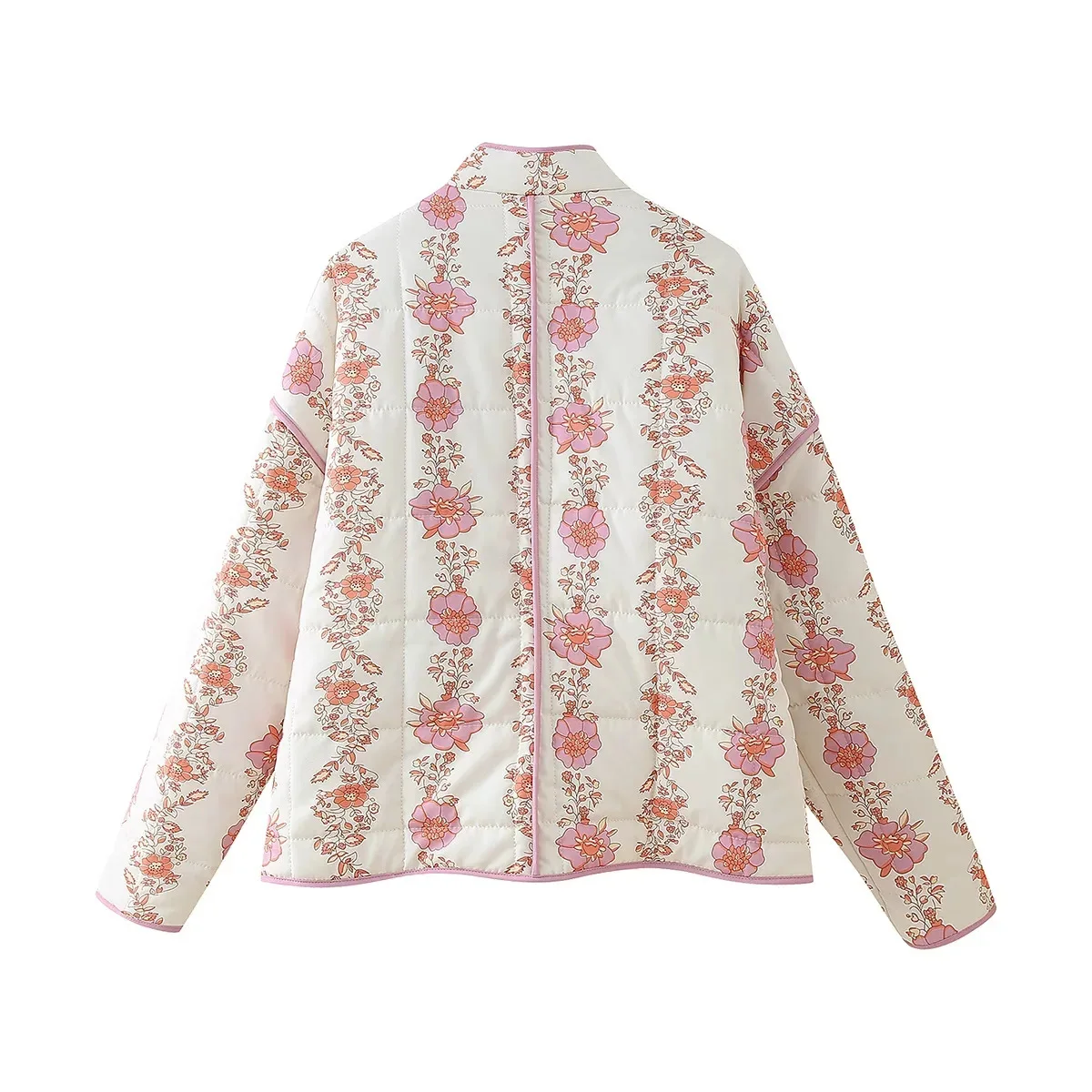 New 2026 Autumn Women's Fashion Reversible Quilted Jacket Vintage Floral Print Long Sleeve Cardigan Coat Chic Woman Streetwear