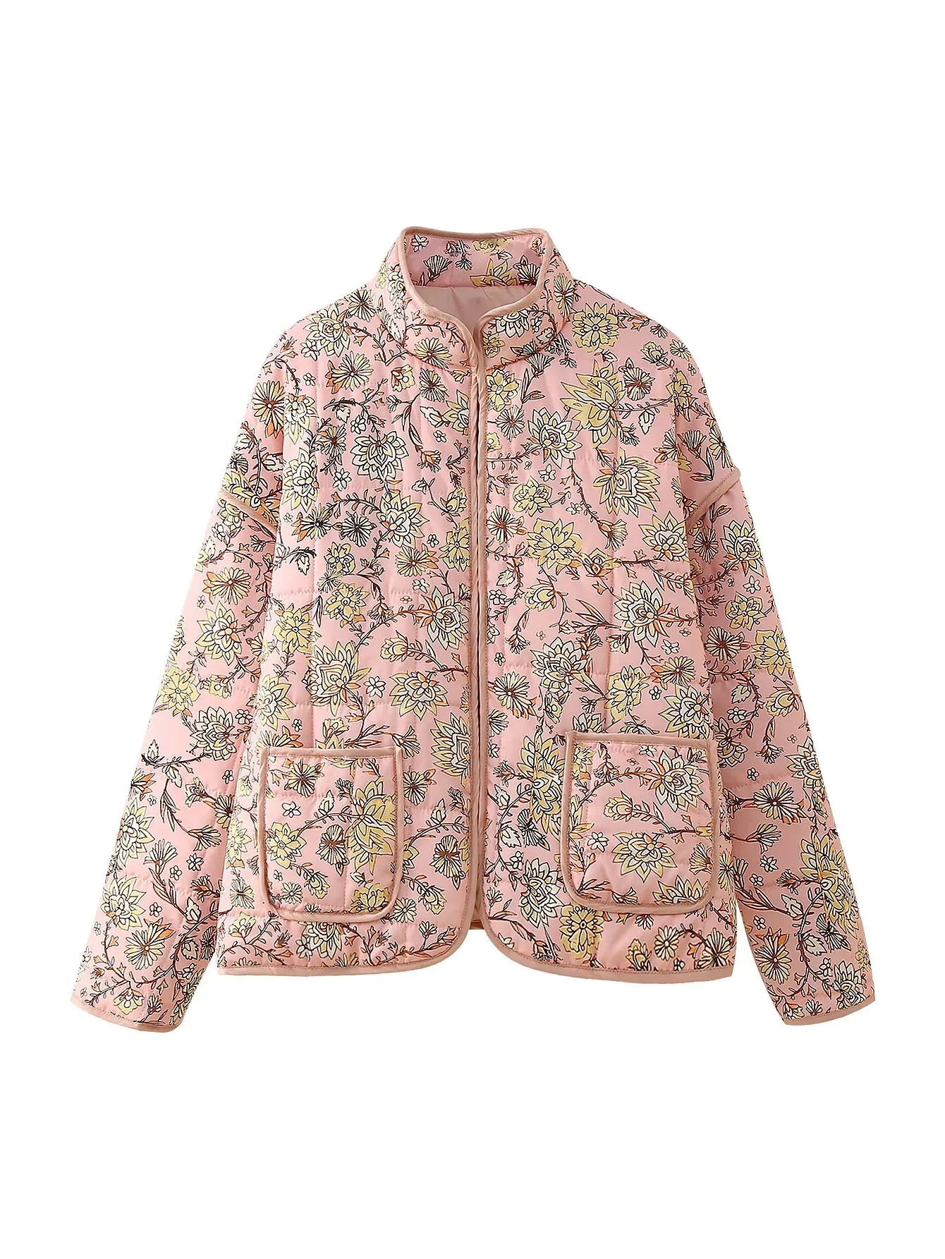 New 2026 Autumn Women's Fashion Reversible Quilted Jacket Vintage Floral Print Long Sleeve Cardigan Coat Chic Woman Streetwear