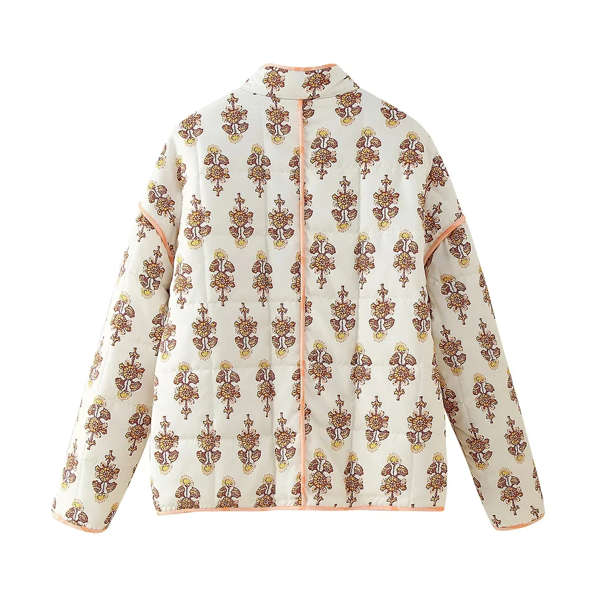 New 2026 Autumn Women's Fashion Reversible Quilted Jacket Vintage Floral Print Long Sleeve Cardigan Coat Chic Woman Streetwear