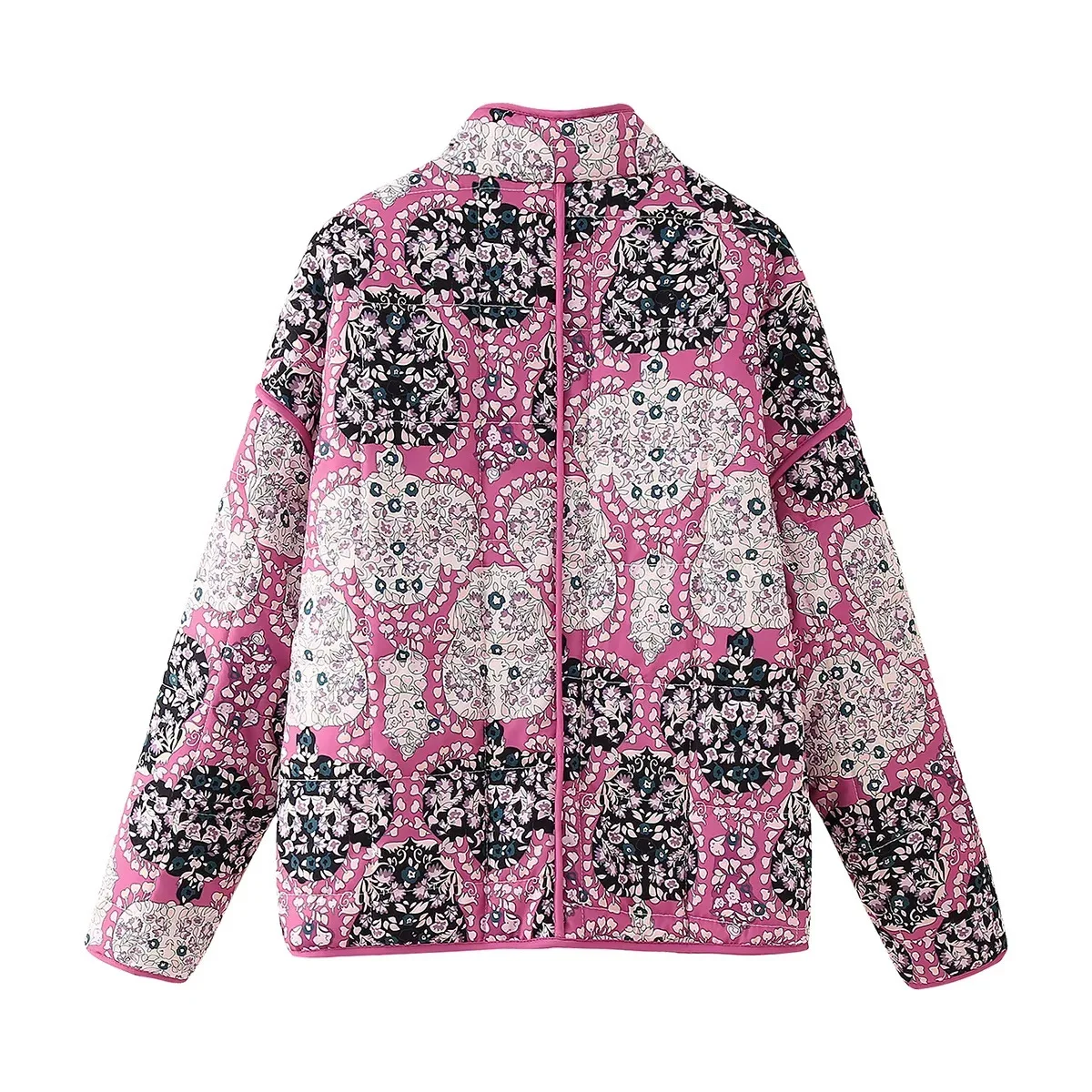 New 2026 Autumn Women's Fashion Reversible Quilted Jacket Vintage Floral Print Long Sleeve Cardigan Coat Chic Woman Streetwear
