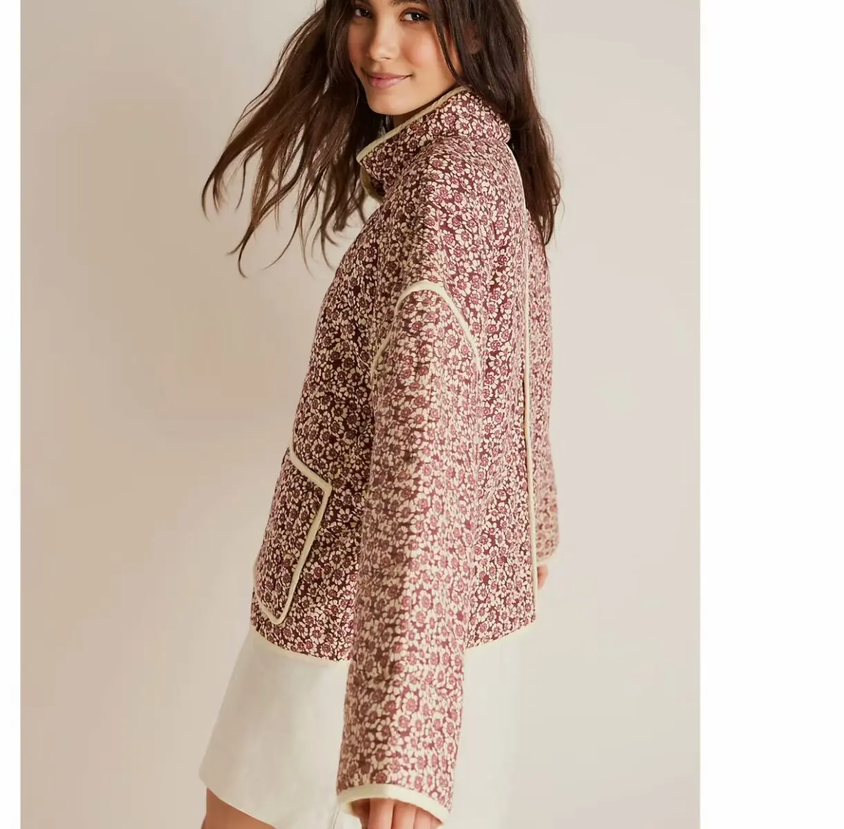 New 2026 Autumn Women's Fashion Reversible Quilted Jacket Vintage Floral Print Long Sleeve Cardigan Coat Chic Woman Streetwear