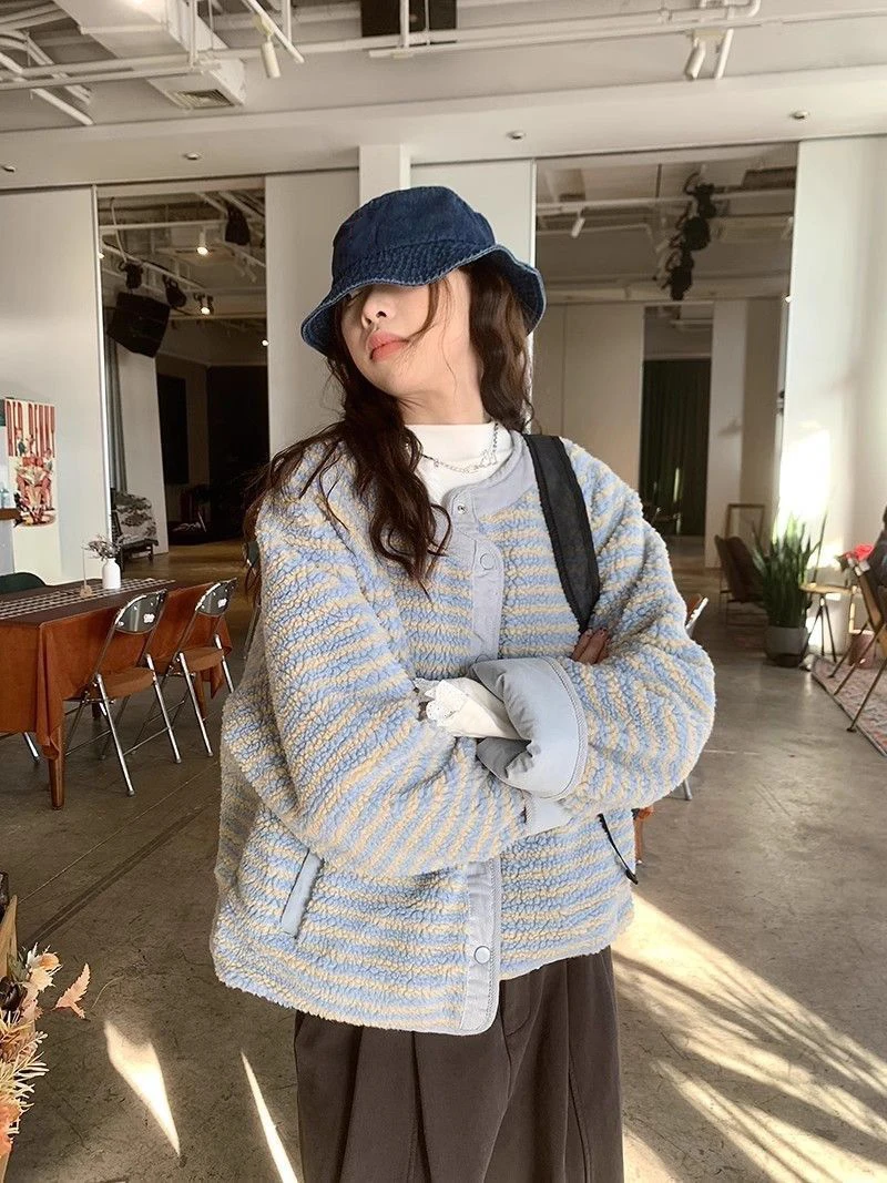 MEXZT with Scarf Parkas Women Fashion Lamb Wool Patchwork Puffer Jacket Korean Fleece Down Coats Winter Cotton Padded Outerwears