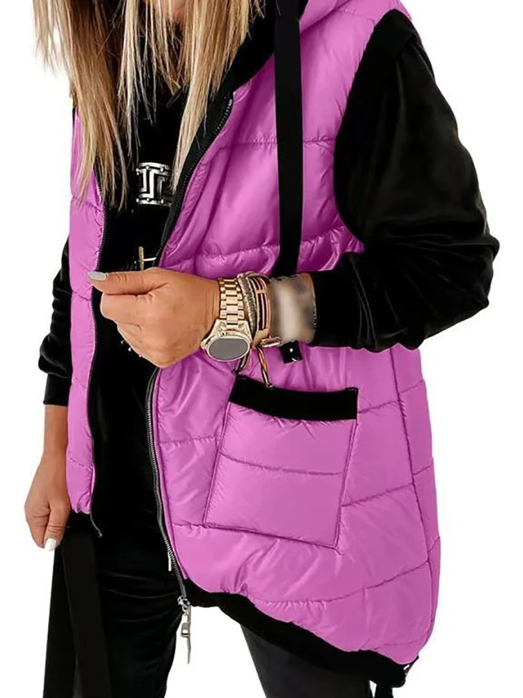 Autumn Winter Holiday Padded Vests Women Sleeveless Fashion Hooded Coats Pocket Zipper Lady Casual Chic Jackets Vest Streetwear