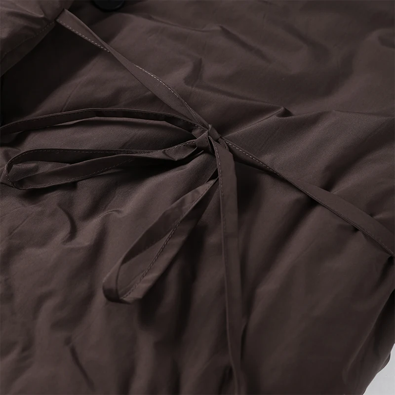 Fashion Lace Up Brown Cotton Jacket Women Loose Stand Collar Long Sleeve Thick Coat 2026 Autumn Winter Lady Warm Street Outwear