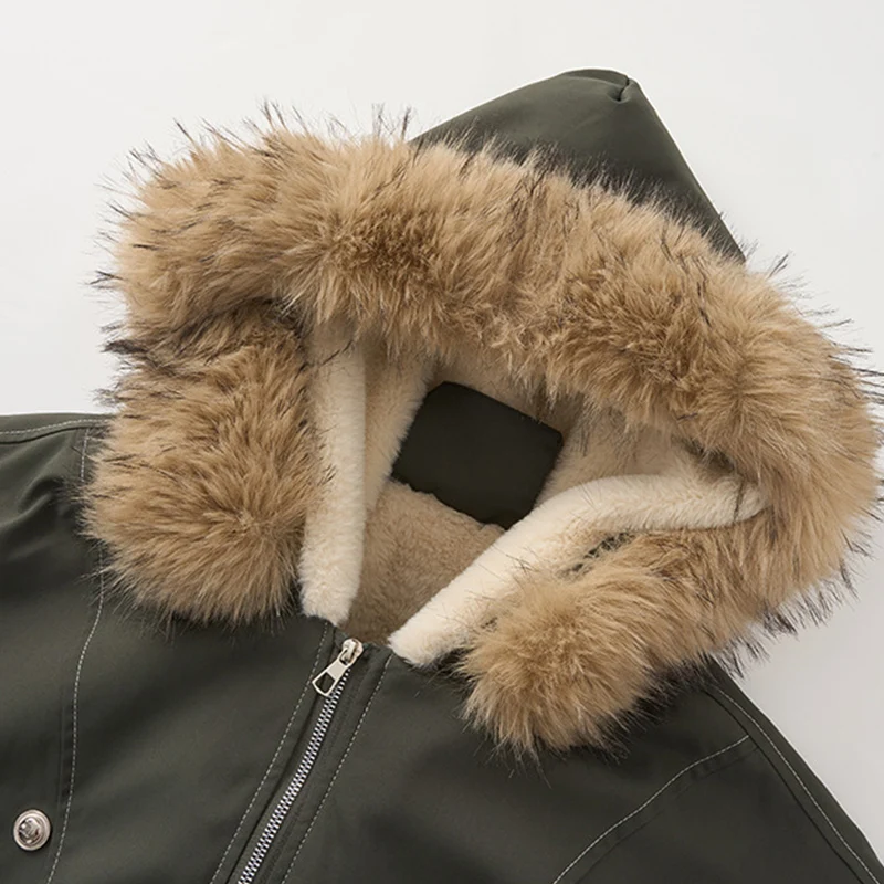 American Hip Hop Faux Fur Collar Winter Jacket Women Y2K Down Cotton Hooded Jacket Loose Vintage Motorcycle Cotton-Padded Coat