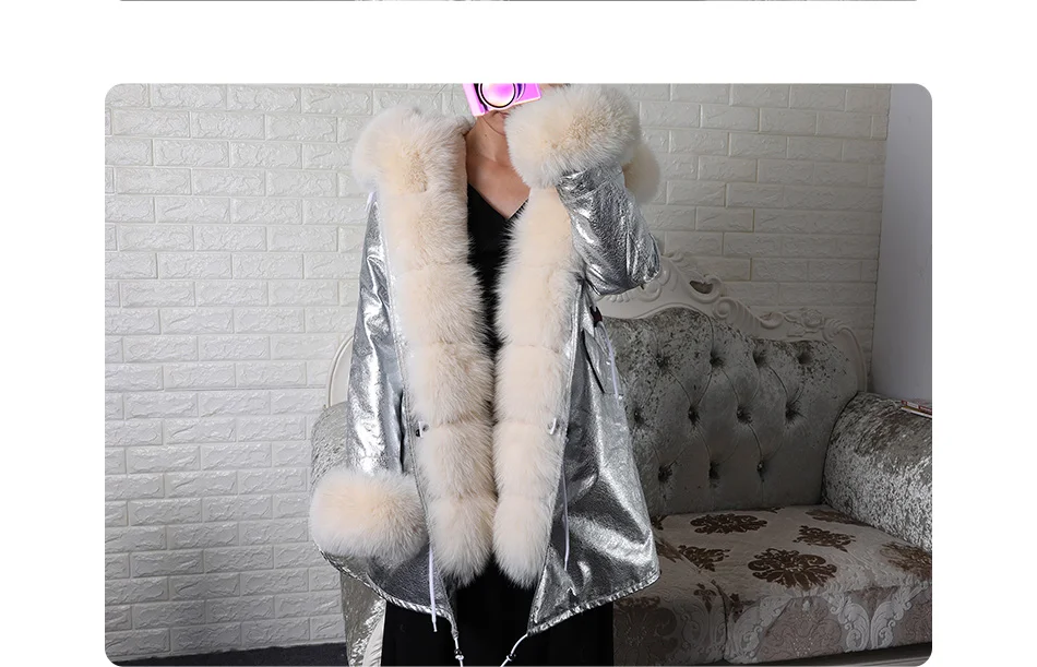 Maomaokong Winter Women Luxur Beige Fur Coat Natural Real Fox Fur Waterproof Jacket Hooded Thick Warm Fashion Long Black Parkas