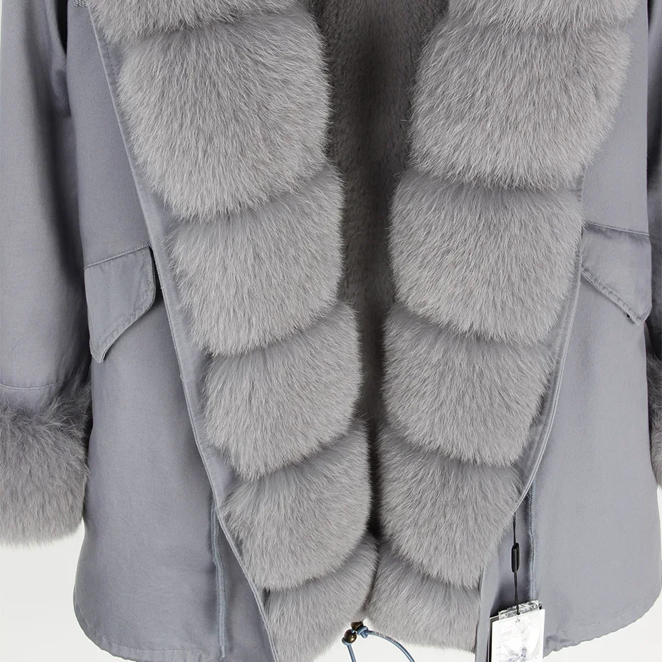 Maomaokong Winter Women Luxur Beige Fur Coat Natural Real Fox Fur Waterproof Jacket Hooded Thick Warm Fashion Long Black Parkas