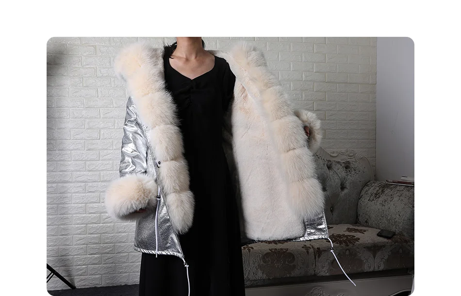 Maomaokong Winter Women Luxur Beige Fur Coat Natural Real Fox Fur Waterproof Jacket Hooded Thick Warm Fashion Long Black Parkas