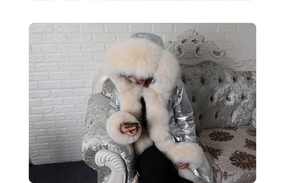 Maomaokong Winter Women Luxur Beige Fur Coat Natural Real Fox Fur Waterproof Jacket Hooded Thick Warm Fashion Long Black Parkas