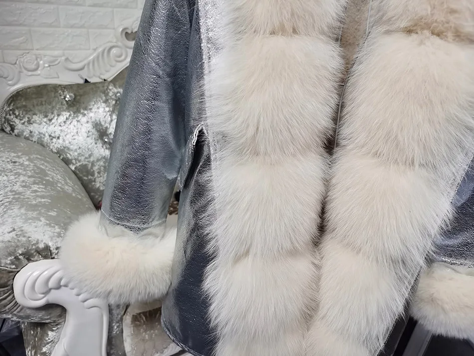 Maomaokong Winter Women Luxur Beige Fur Coat Natural Real Fox Fur Waterproof Jacket Hooded Thick Warm Fashion Long Black Parkas