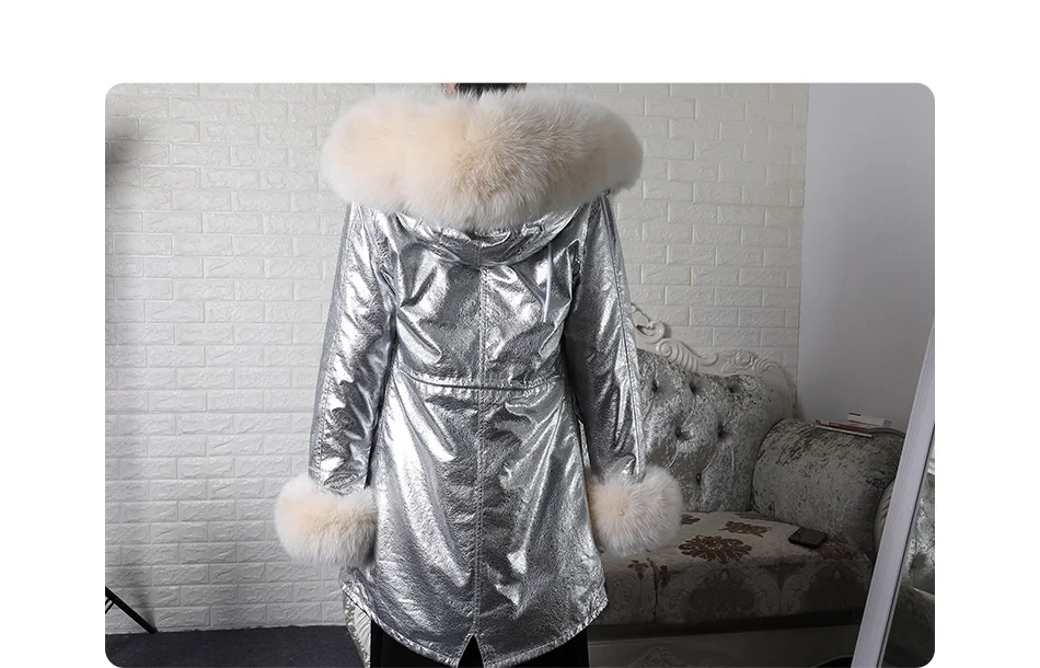 Maomaokong Winter Women Luxur Beige Fur Coat Natural Real Fox Fur Waterproof Jacket Hooded Thick Warm Fashion Long Black Parkas