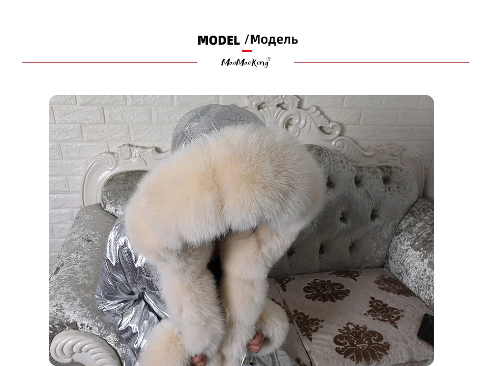 Maomaokong Winter Women Luxur Beige Fur Coat Natural Real Fox Fur Waterproof Jacket Hooded Thick Warm Fashion Long Black Parkas