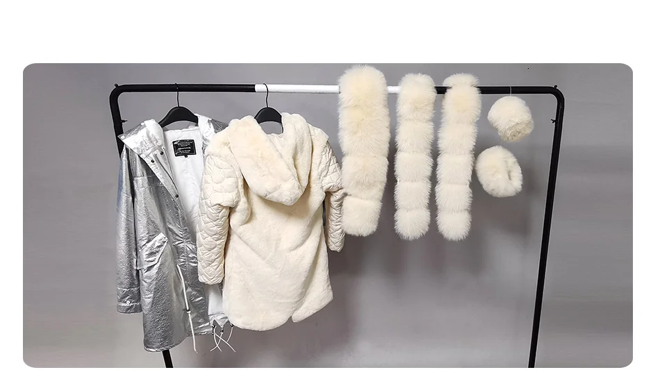 Maomaokong Winter Women Luxur Beige Fur Coat Natural Real Fox Fur Waterproof Jacket Hooded Thick Warm Fashion Long Black Parkas