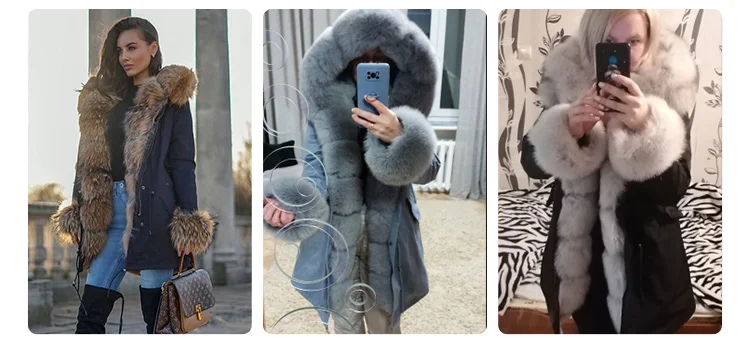 Maomaokong Winter Women Luxur Beige Fur Coat Natural Real Fox Fur Waterproof Jacket Hooded Thick Warm Fashion Long Black Parkas