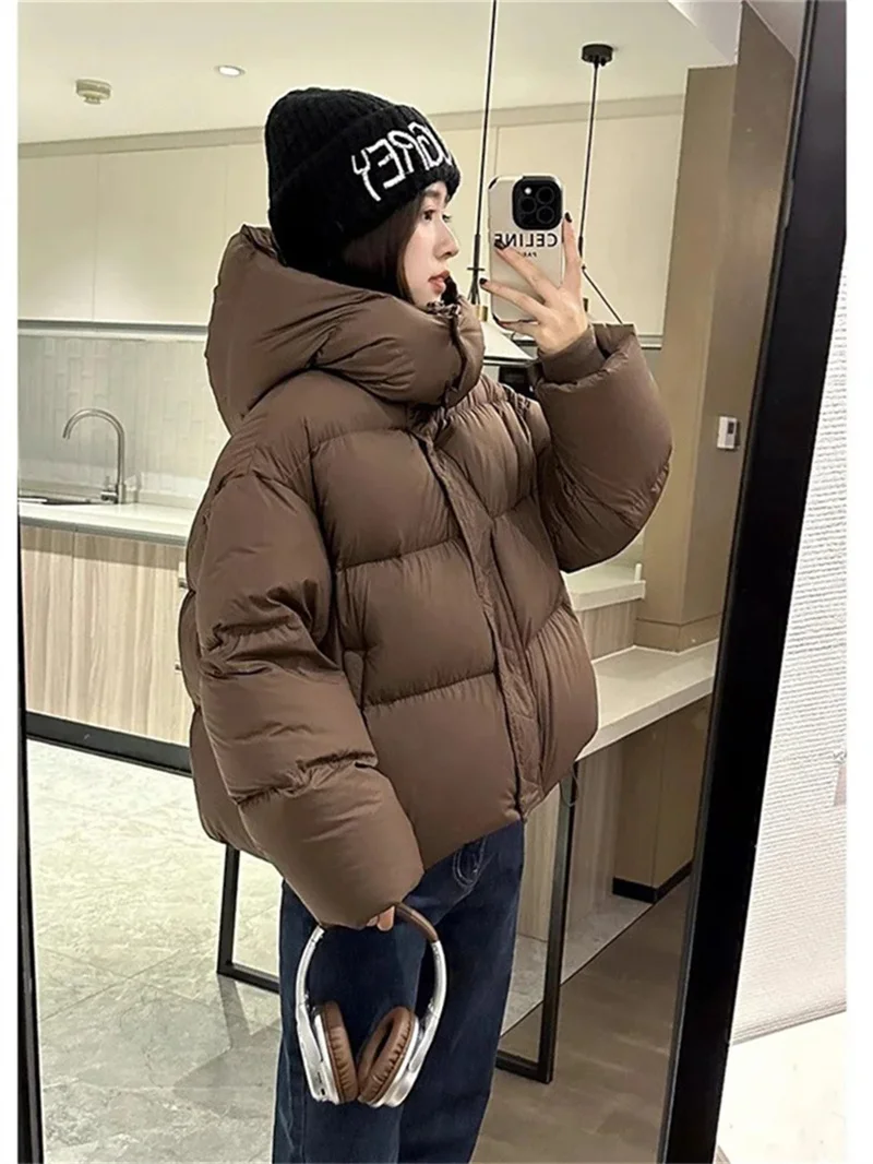 Women Fashion Lightweight Hooded Down Cotton Coat Female Loose Casual Warm Parkas Outerwear 2025 New Autumn Winter Jacket