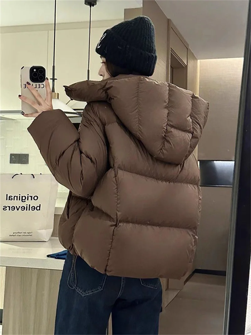 Women Fashion Lightweight Hooded Down Cotton Coat Female Loose Casual Warm Parkas Outerwear 2025 New Autumn Winter Jacket