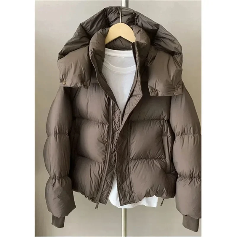 Women Fashion Lightweight Hooded Down Cotton Coat Female Loose Casual Warm Parkas Outerwear 2025 New Autumn Winter Jacket