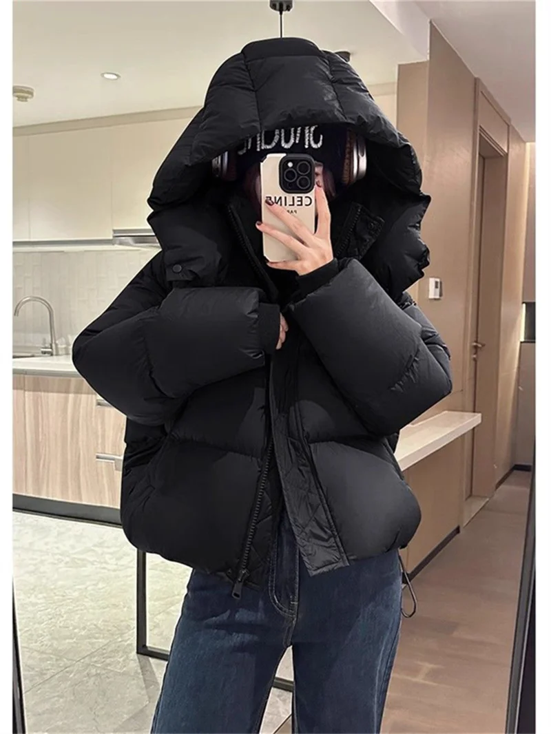 Women Fashion Lightweight Hooded Down Cotton Coat Female Loose Casual Warm Parkas Outerwear 2025 New Autumn Winter Jacket