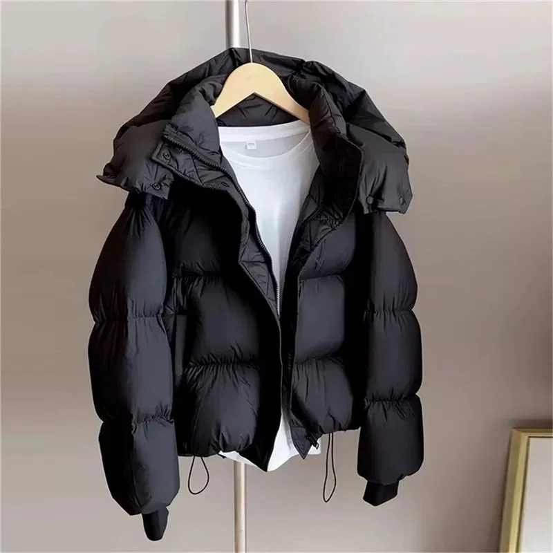Women Fashion Lightweight Hooded Down Cotton Coat Female Loose Casual Warm Parkas Outerwear 2025 New Autumn Winter Jacket