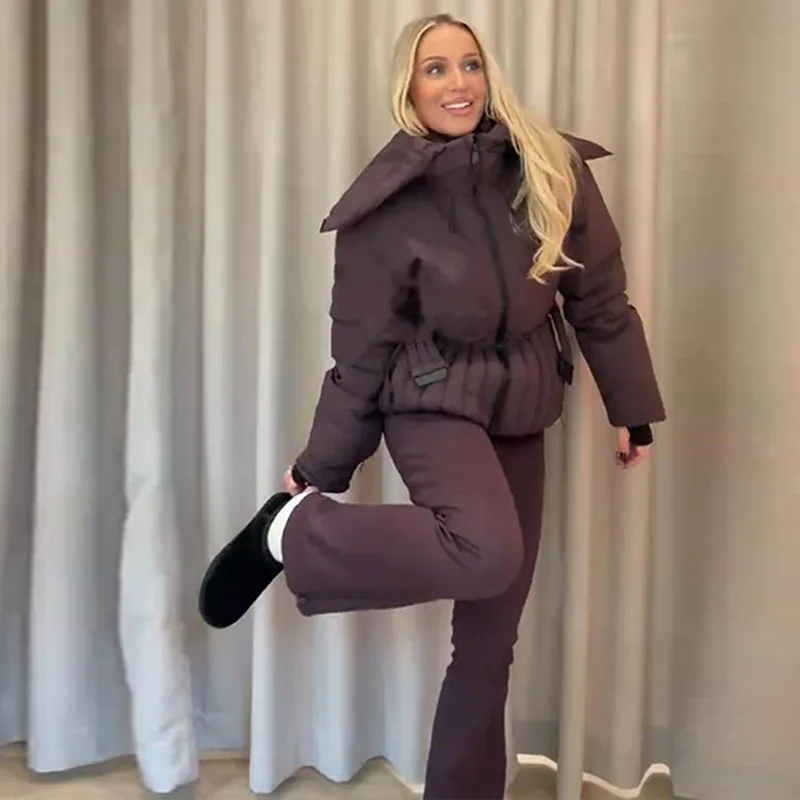 Casual Hoodie Thicken Belts Coats Women Solid Full Sleeve Stand Collar Closed Zippers Coat Female 2025 Winter Lady Outwears
