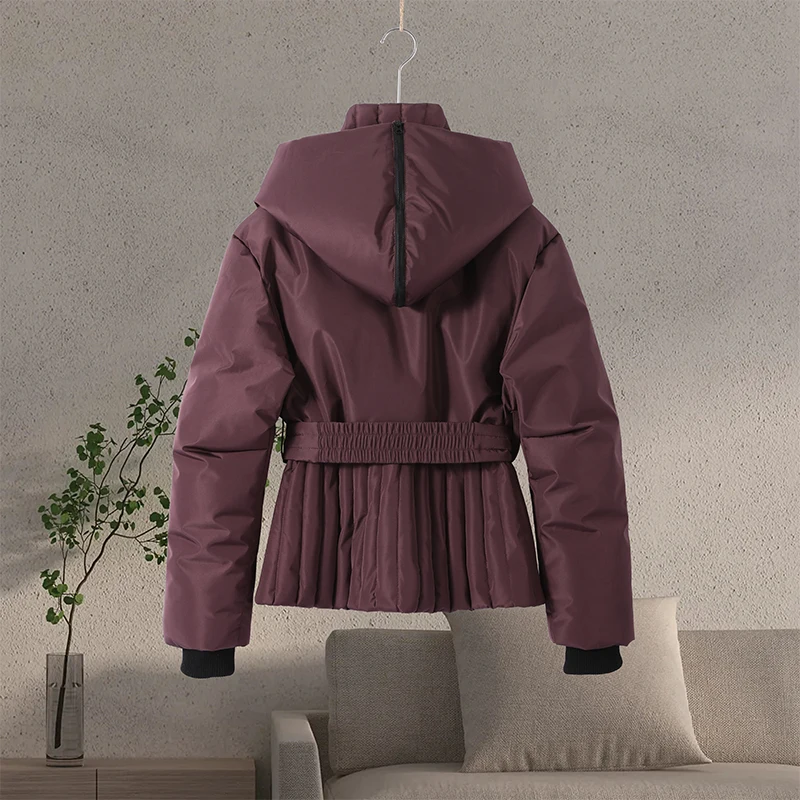 Casual Hoodie Thicken Belts Coats Women Solid Full Sleeve Stand Collar Closed Zippers Coat Female 2025 Winter Lady Outwears