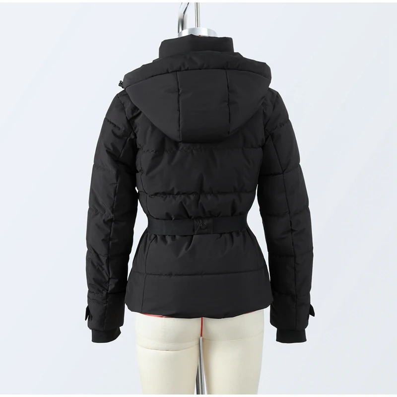Casual Hoodie Thicken Belts Coats Women Solid Full Sleeve Stand Collar Closed Zippers Coat Female 2025 Winter Lady Outwears
