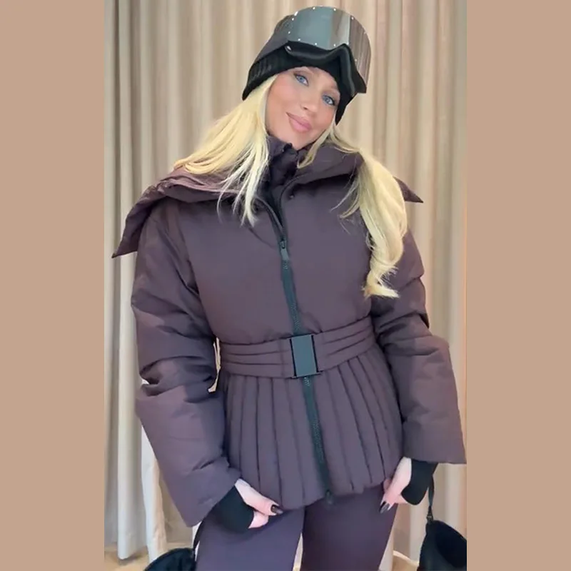 Casual Hoodie Thicken Belts Coats Women Solid Full Sleeve Stand Collar Closed Zippers Coat Female 2025 Winter Lady Outwears