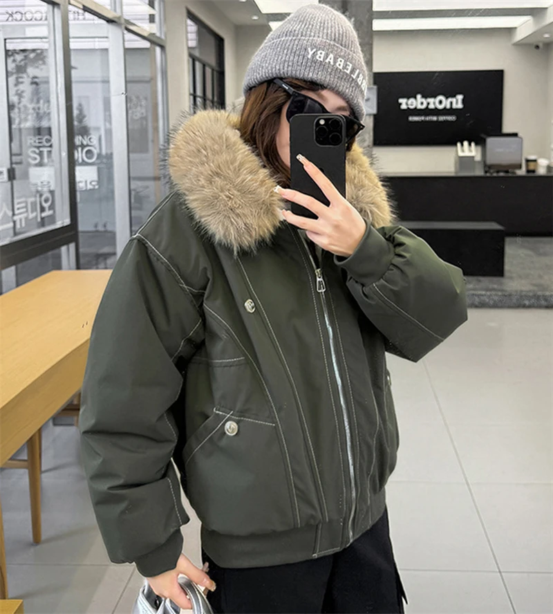 Y2k Harajuku Parkas Winter Warm Cotton-Padded Jackets Fur Collar Hooded Zipper Loose Casual Coat Hip-hop Gothic Women&Men куртка