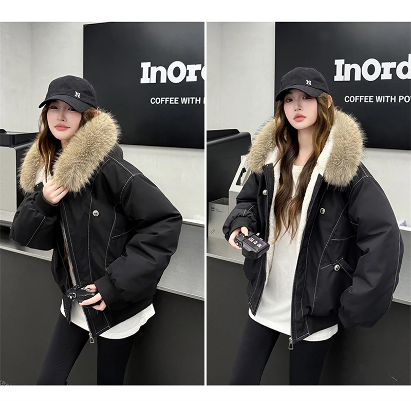Y2k Harajuku Parkas Winter Warm Cotton-Padded Jackets Fur Collar Hooded Zipper Loose Casual Coat Hip-hop Gothic Women&Men куртка