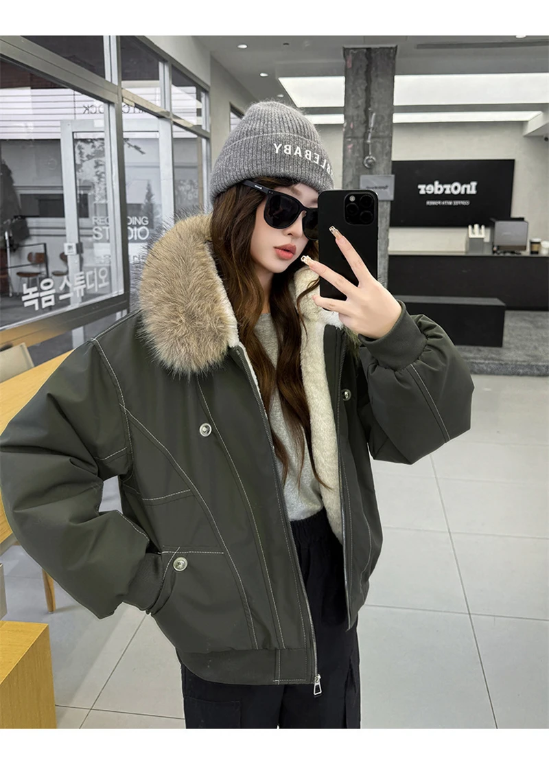 Y2k Harajuku Parkas Winter Warm Cotton-Padded Jackets Fur Collar Hooded Zipper Loose Casual Coat Hip-hop Gothic Women&Men куртка