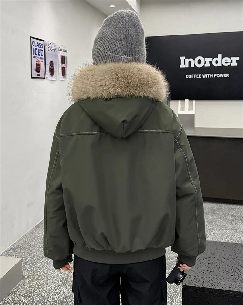 Y2k Harajuku Parkas Winter Warm Cotton-Padded Jackets Fur Collar Hooded Zipper Loose Casual Coat Hip-hop Gothic Women&Men куртка