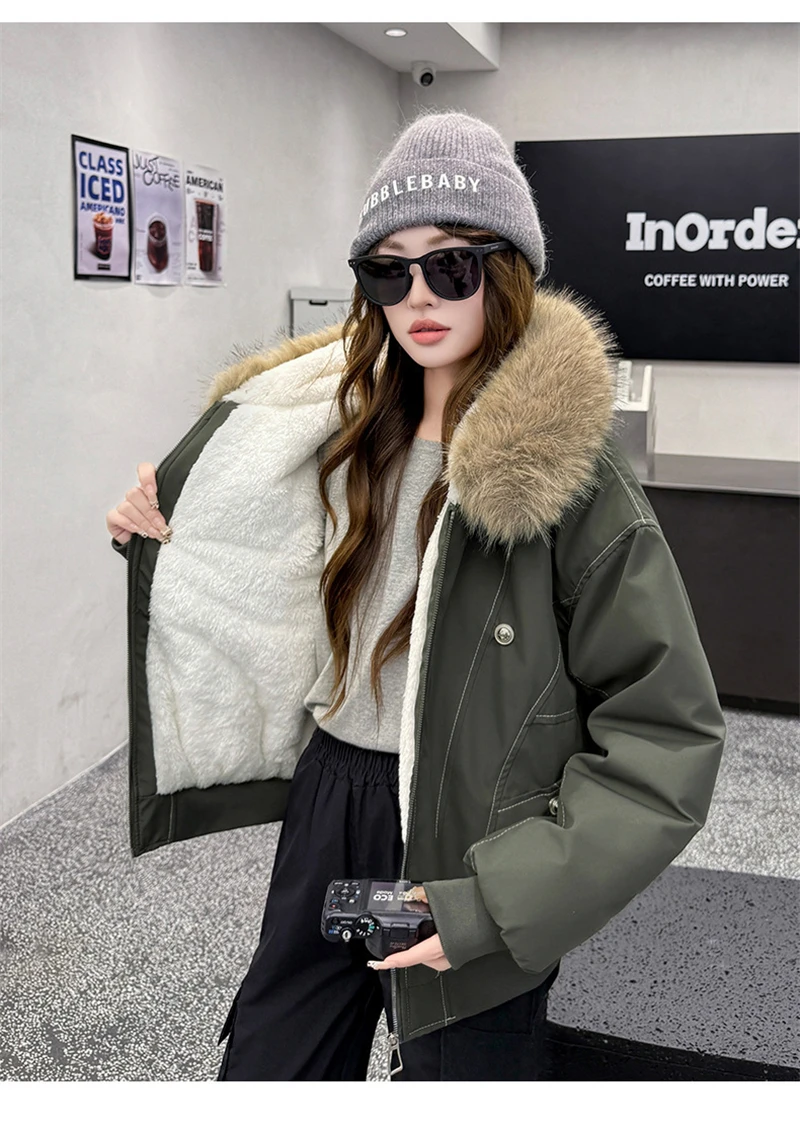 Y2k Harajuku Parkas Winter Warm Cotton-Padded Jackets Fur Collar Hooded Zipper Loose Casual Coat Hip-hop Gothic Women&Men куртка