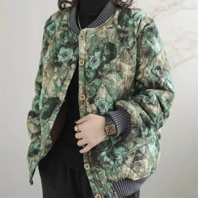 Women's Winter Parka 2025 Casual Korean Version Fashion Down Cotton Jacket Ladies Coat Printing Foreign Aura Loose Female Jacket