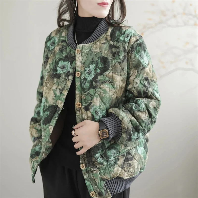 Women's Winter Parka 2025 Casual Korean Version Fashion Down Cotton Jacket Ladies Coat Printing Foreign Aura Loose Female Jacket