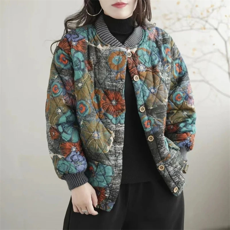 Women's Winter Parka 2025 Casual Korean Version Fashion Down Cotton Jacket Ladies Coat Printing Foreign Aura Loose Female Jacket