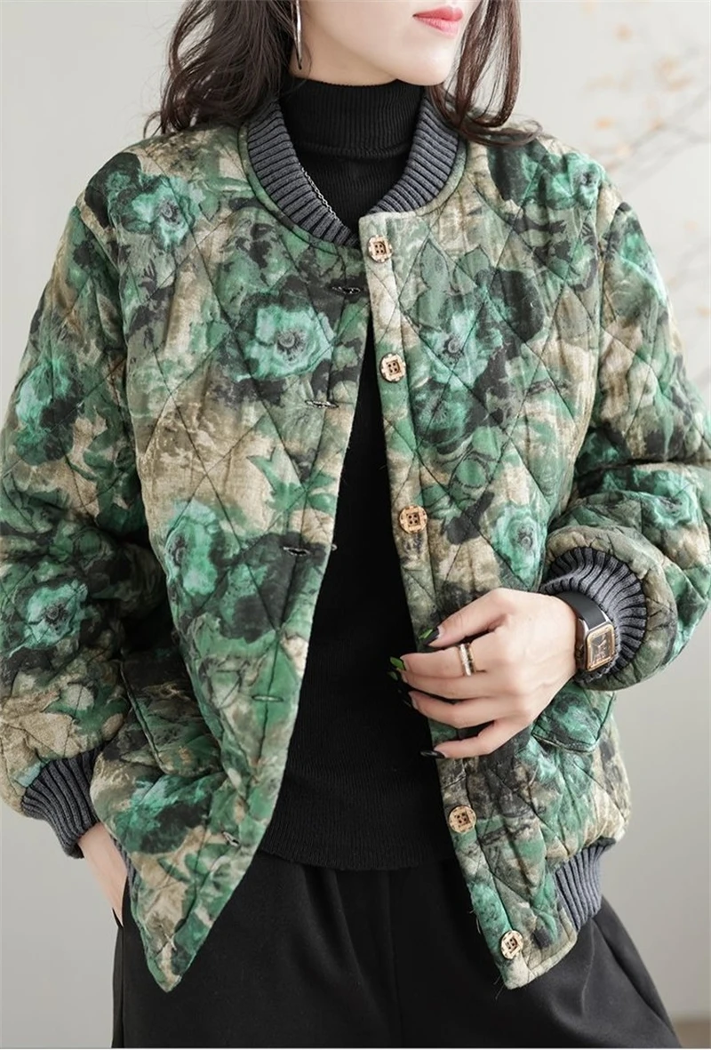 Women's Winter Parka 2025 Casual Korean Version Fashion Down Cotton Jacket Ladies Coat Printing Foreign Aura Loose Female Jacket