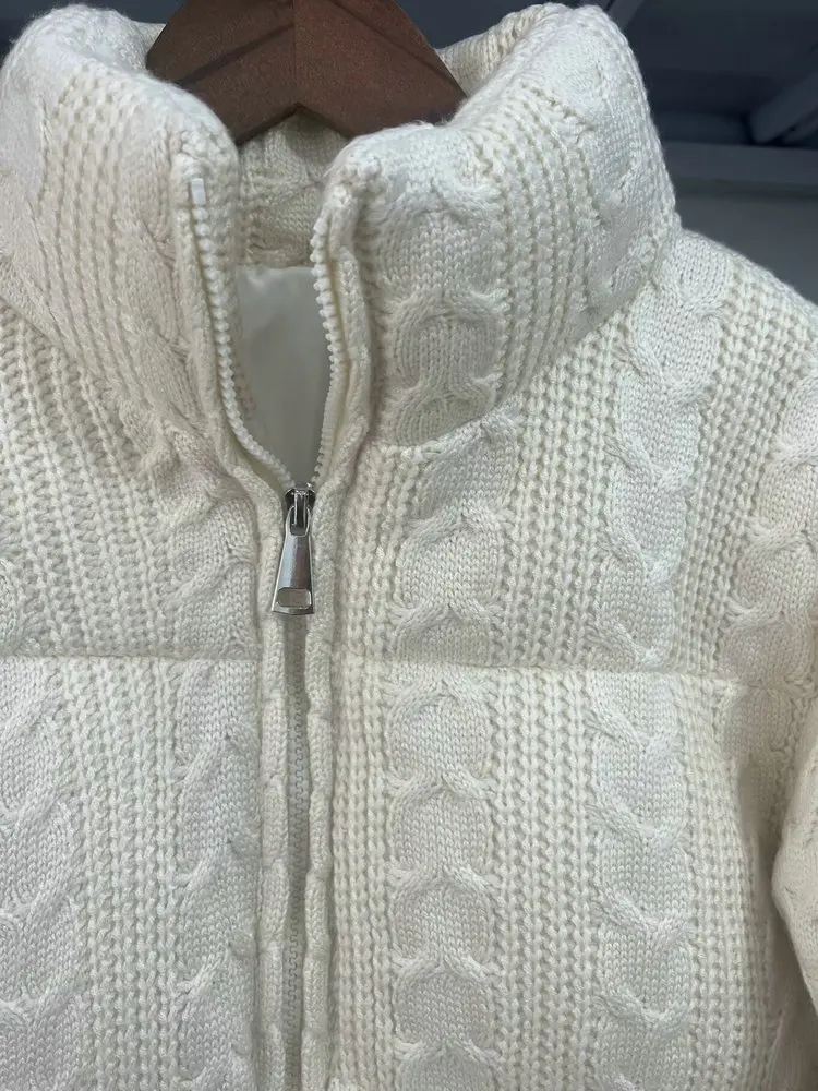 Women's Luxury Vintage Winter Loose Turtleneck Zipper Padded Coats Lady Elegant High Quality Knitted Thicken Warm Jackets Parkas