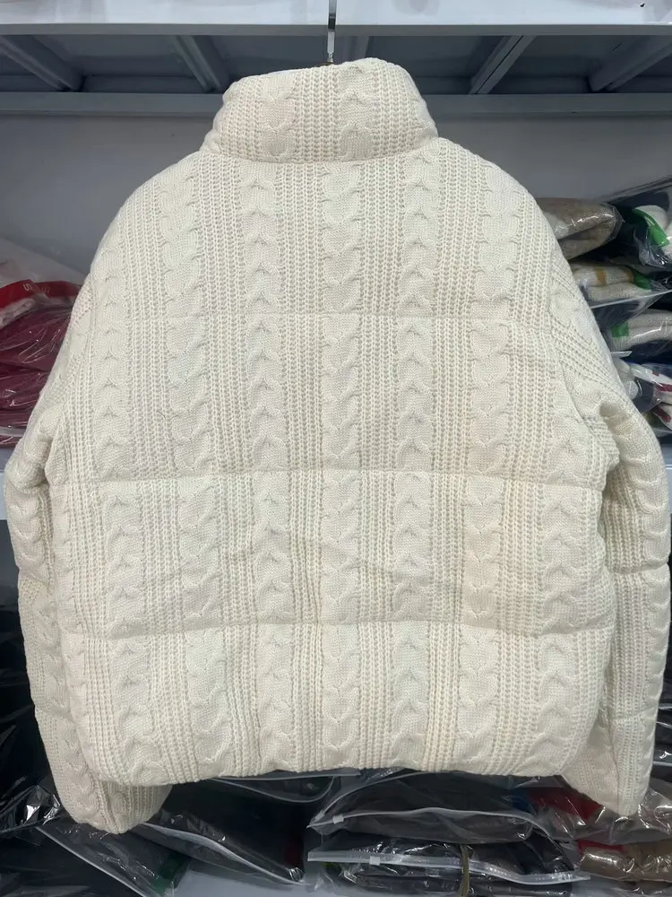 Women's Luxury Vintage Winter Loose Turtleneck Zipper Padded Coats Lady Elegant High Quality Knitted Thicken Warm Jackets Parkas