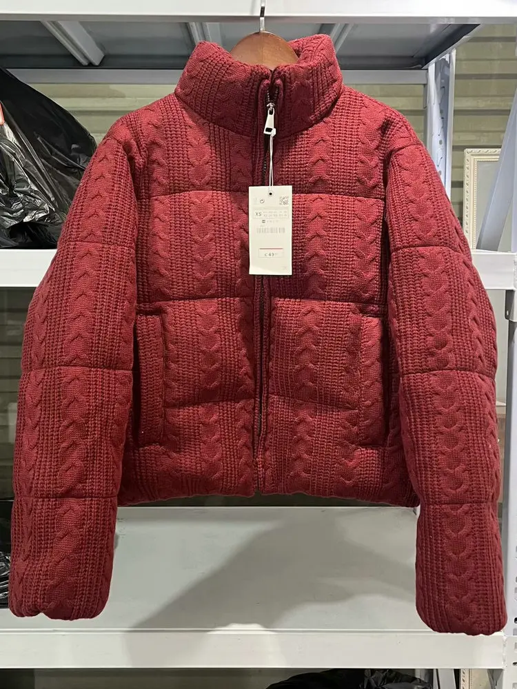 Women's Luxury Vintage Winter Loose Turtleneck Zipper Padded Coats Lady Elegant High Quality Knitted Thicken Warm Jackets Parkas