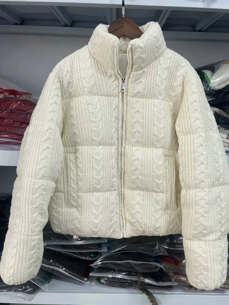 Women's Luxury Vintage Winter Loose Turtleneck Zipper Padded Coats Lady Elegant High Quality Knitted Thicken Warm Jackets Parkas