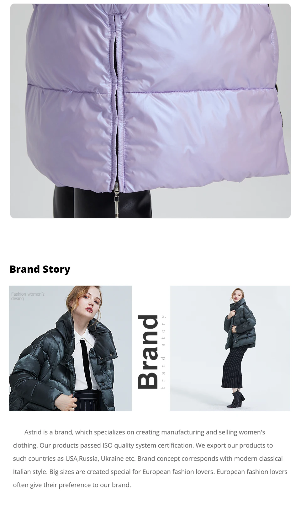 Astrid Winter Women's coat women parka long warm Bright fabric fashion Jacket hooded large sizes trendy female clothing 9510