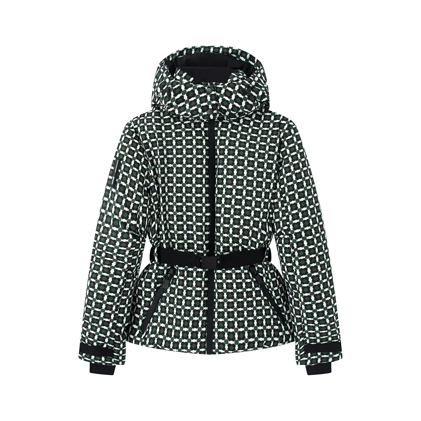 Women's Fashion Winter Hooded High Waist Padded Sport Coats Belt Parka Female Elegant Thick Warm Pocket Windproof Skiing Jackets