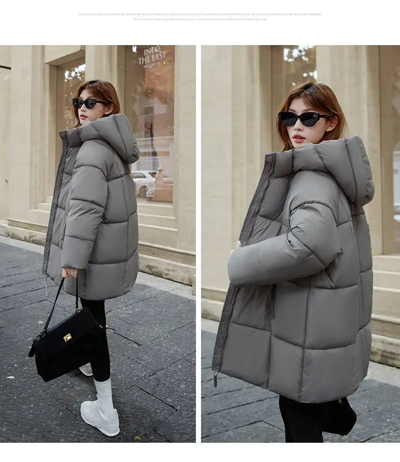2025 New Women Down Cotton Coat Women Winter Mid-Length Cotton Coat Korean Loose Hooded Cotton Padded Jacket Women Parka Outwear