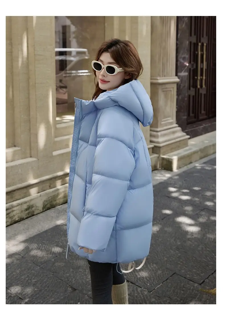 2025 New Women Down Cotton Coat Women Winter Mid-Length Cotton Coat Korean Loose Hooded Cotton Padded Jacket Women Parka Outwear