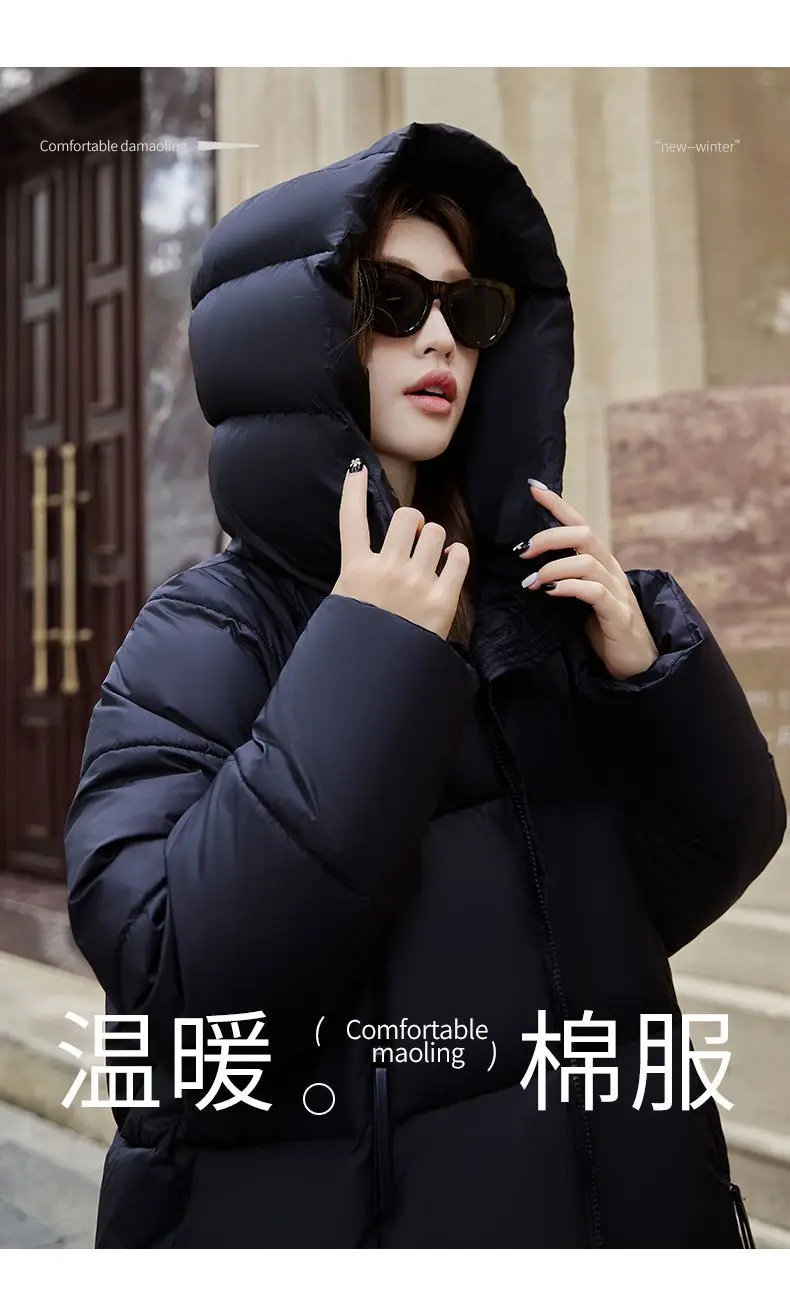 2025 New Women Down Cotton Coat Women Winter Mid-Length Cotton Coat Korean Loose Hooded Cotton Padded Jacket Women Parka Outwear