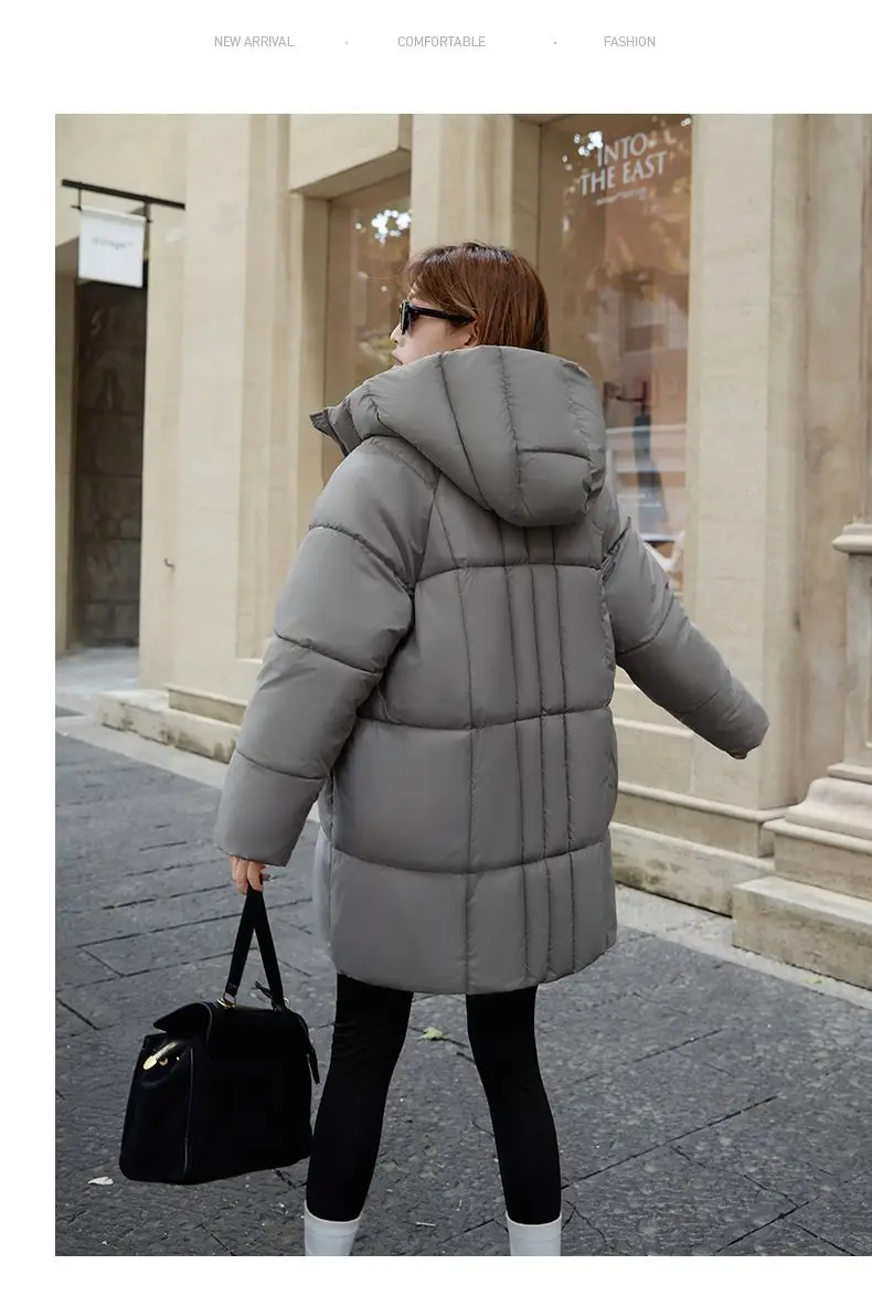 2025 New Women Down Cotton Coat Women Winter Mid-Length Cotton Coat Korean Loose Hooded Cotton Padded Jacket Women Parka Outwear