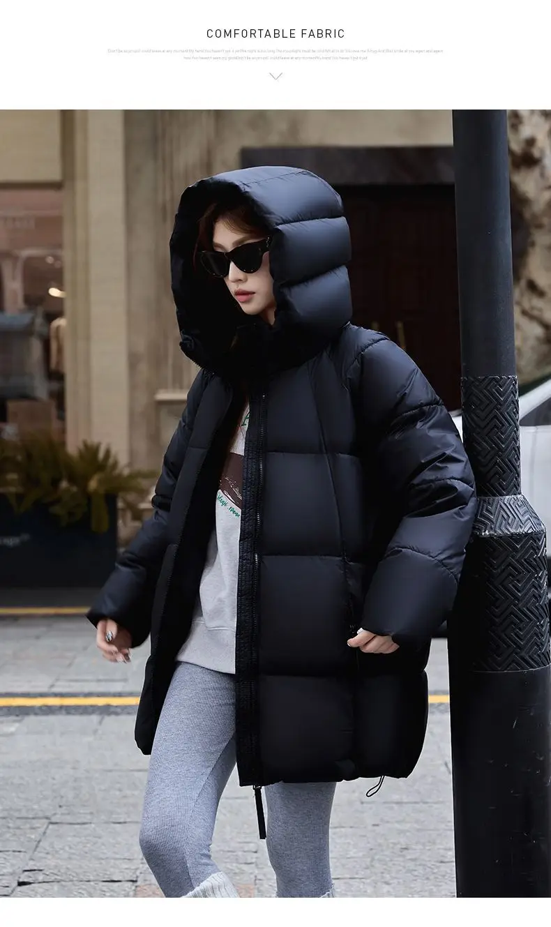 2025 New Women Down Cotton Coat Women Winter Mid-Length Cotton Coat Korean Loose Hooded Cotton Padded Jacket Women Parka Outwear