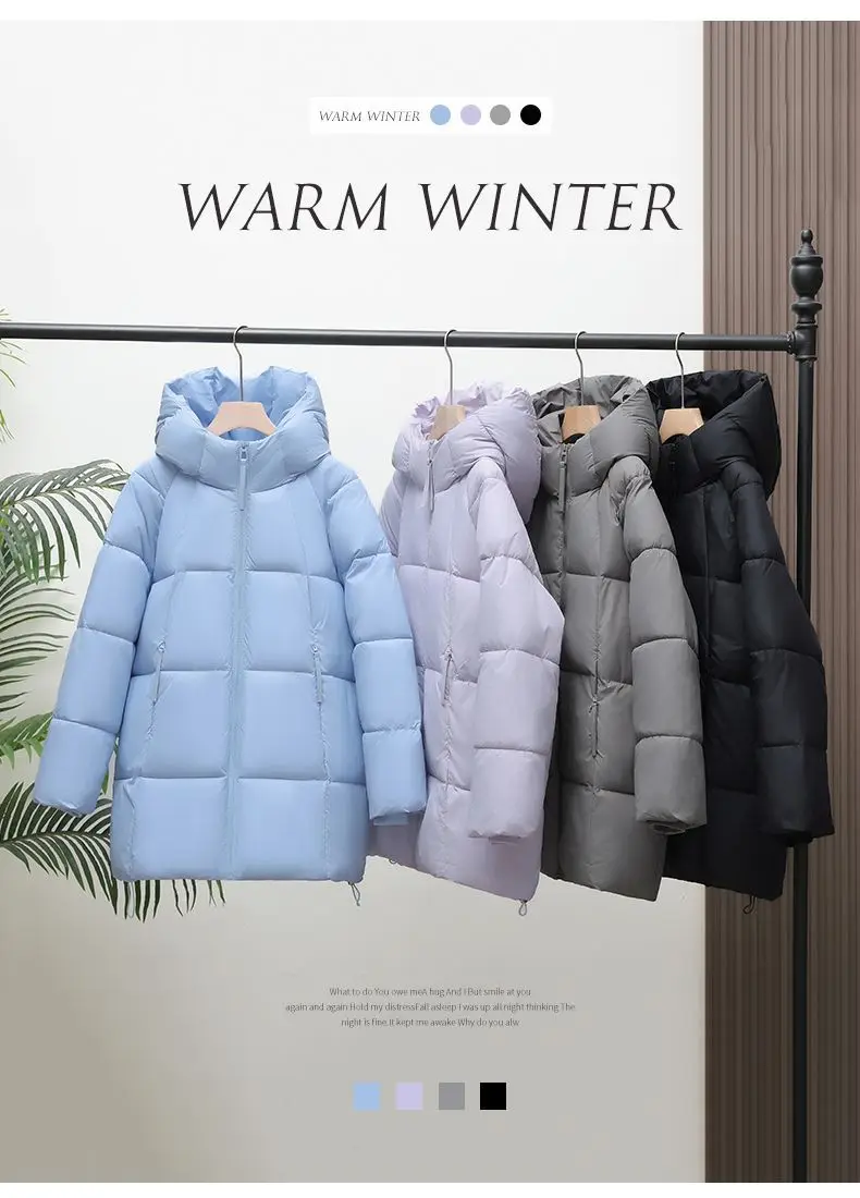 2025 New Women Down Cotton Coat Women Winter Mid-Length Cotton Coat Korean Loose Hooded Cotton Padded Jacket Women Parka Outwear