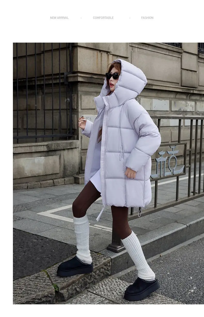2025 New Women Down Cotton Coat Women Winter Mid-Length Cotton Coat Korean Loose Hooded Cotton Padded Jacket Women Parka Outwear